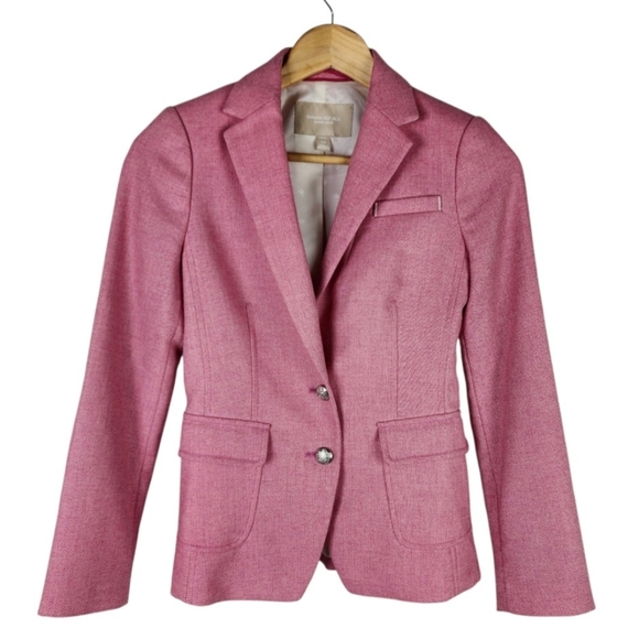 Banana Republic Pink Wool Herringbone Blazer Jacket Elle Woods Size 00P = XXS - Picture 2 of 16